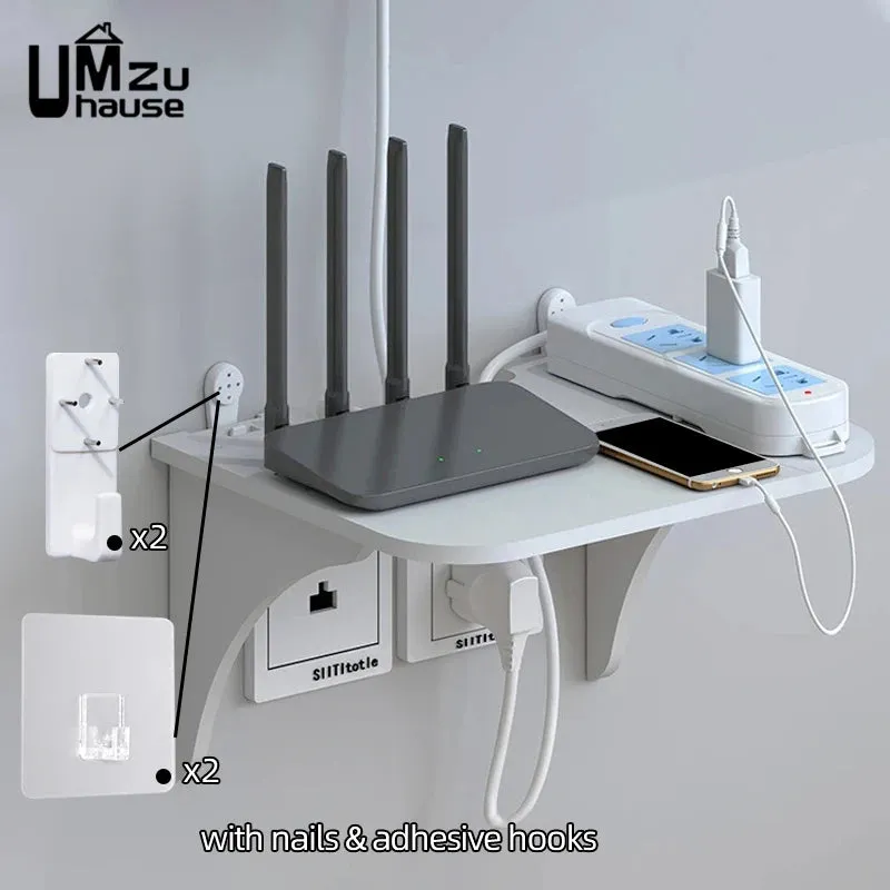 Router Floating Shelf Hanging Rack Multi Tap Outlet Wifi TV Set Top Box Board Hidden Bracket Storage Organizer Wall Mount Holder