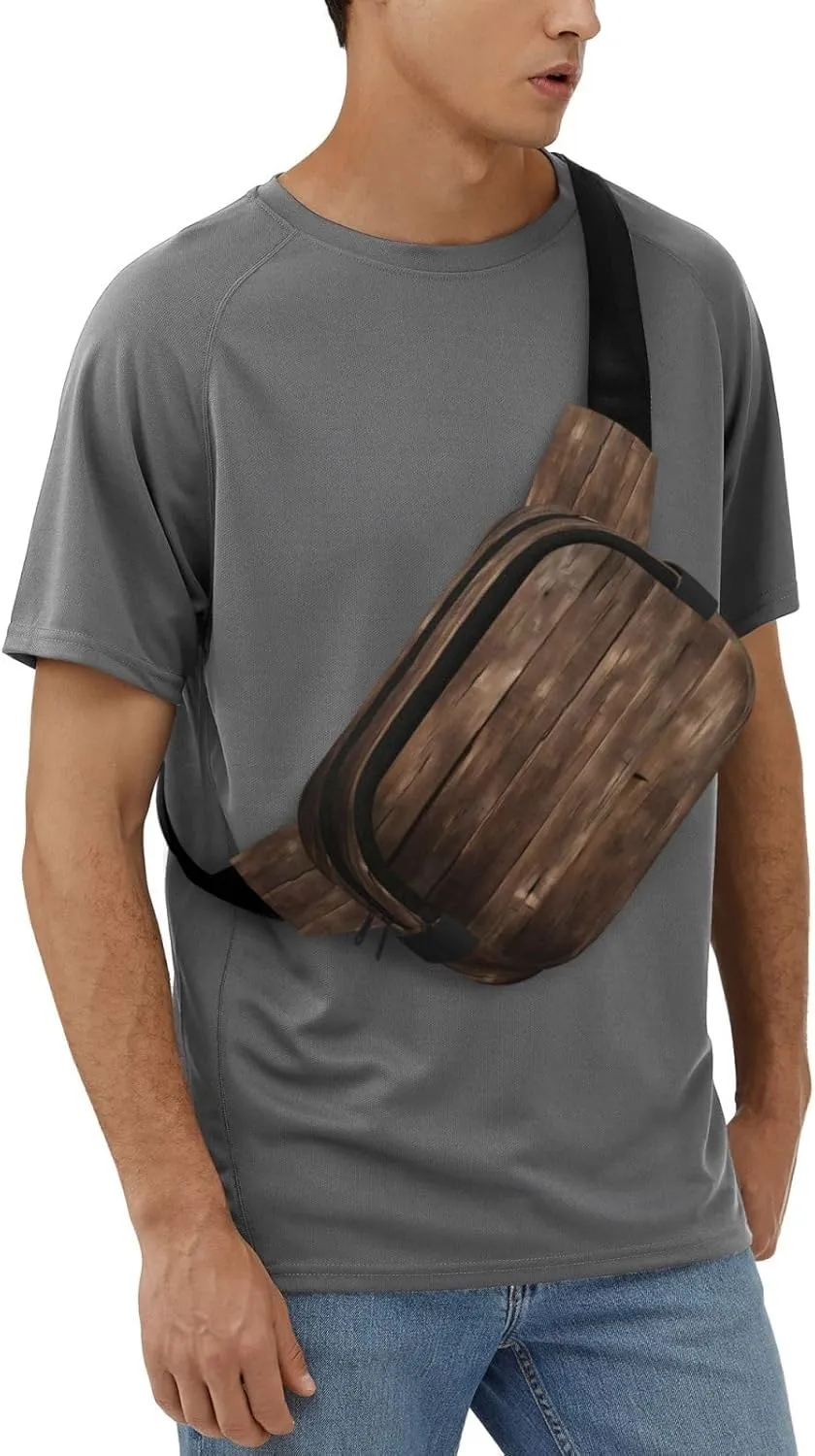 Rustic Old Barn Wood Everywhere Belt Bag For Women Men, Zipper Pockets Crossbody Fanny For Hiking, Cycling