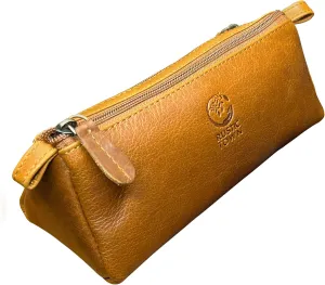 Rustic Town Leather Pencil Case - Full Grain Leather Zippered Pen Pouch - Stationery Bag Pen Holder for Work & Office