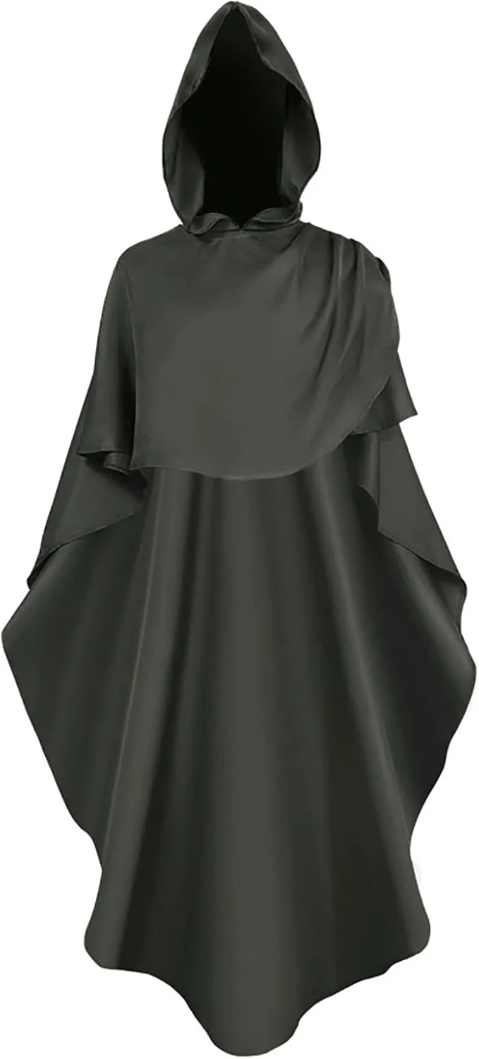 Ruziyoog Unisex Hooded Halloween Christmas Cloak Renaissance Medieval Vintage Dress Knight Wizard Devil Long Robe Cape