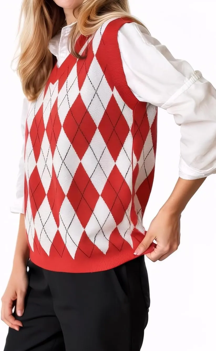 SELINK Boys Girls School Uniform Sweater Vest V Neck Soft Comfy Pullover Trendy Argyle Knitted Waistcoat Vest