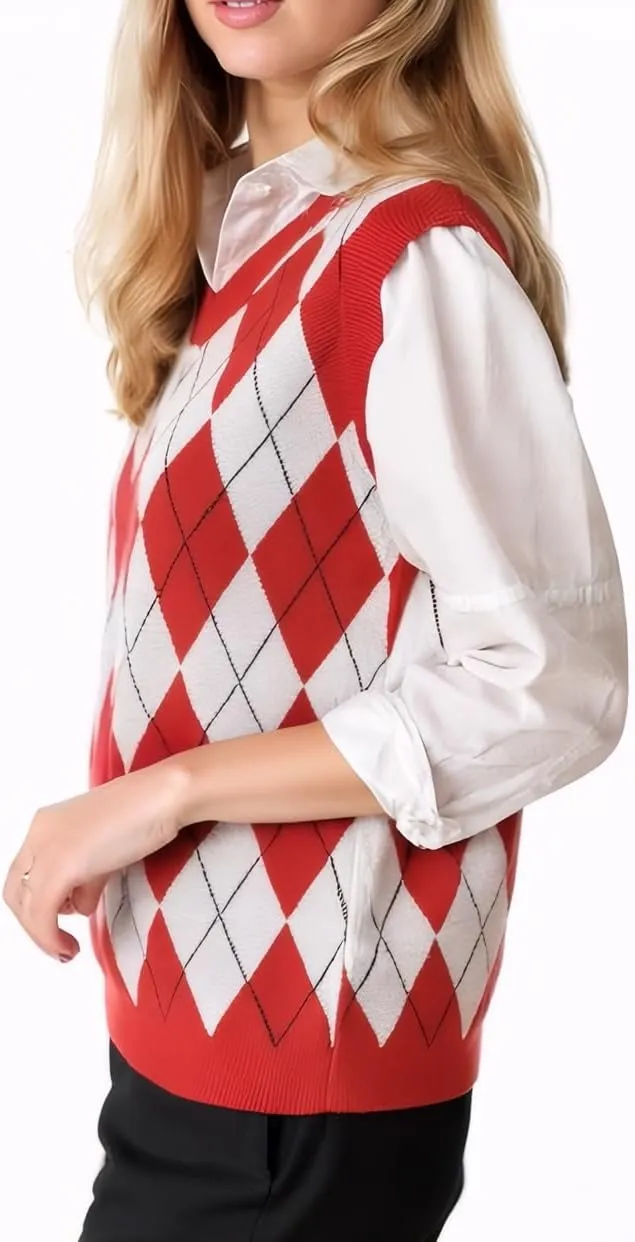 SELINK Boys Girls School Uniform Sweater Vest V Neck Soft Comfy Pullover Trendy Argyle Knitted Waistcoat Vest