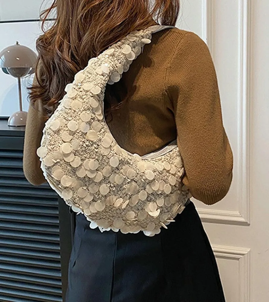 Sequin Tote Bag Shoulder Purse for Women Glitter Clutch Evening Handbags Shiny Underarm Handbag Evening Clutch Crescent Bag