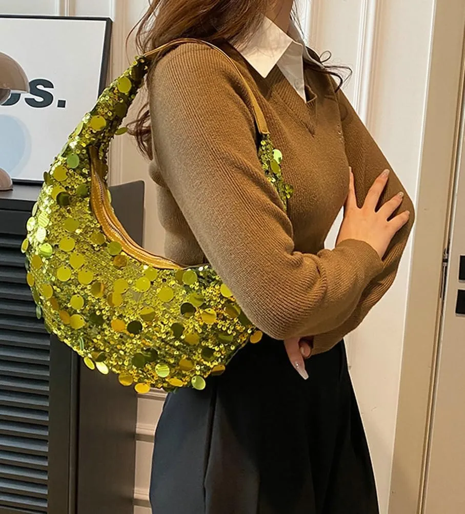 Sequin Tote Bag Shoulder Purse for Women Glitter Clutch Evening Handbags Shiny Underarm Handbag Evening Clutch Crescent Bag