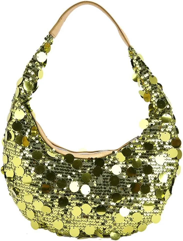 Sequin Tote Bag Shoulder Purse for Women Glitter Clutch Evening Handbags Shiny Underarm Handbag Evening Clutch Crescent Bag