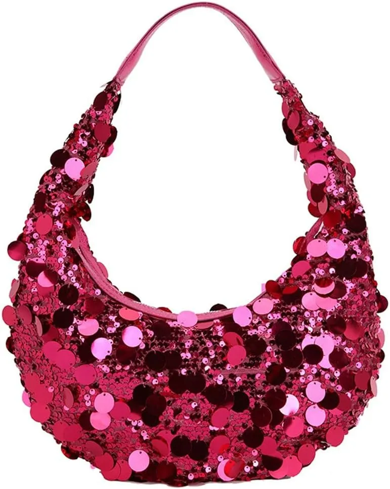 Sequin Tote Bag Shoulder Purse for Women Glitter Clutch Evening Handbags Shiny Underarm Handbag Evening Clutch Crescent Bag