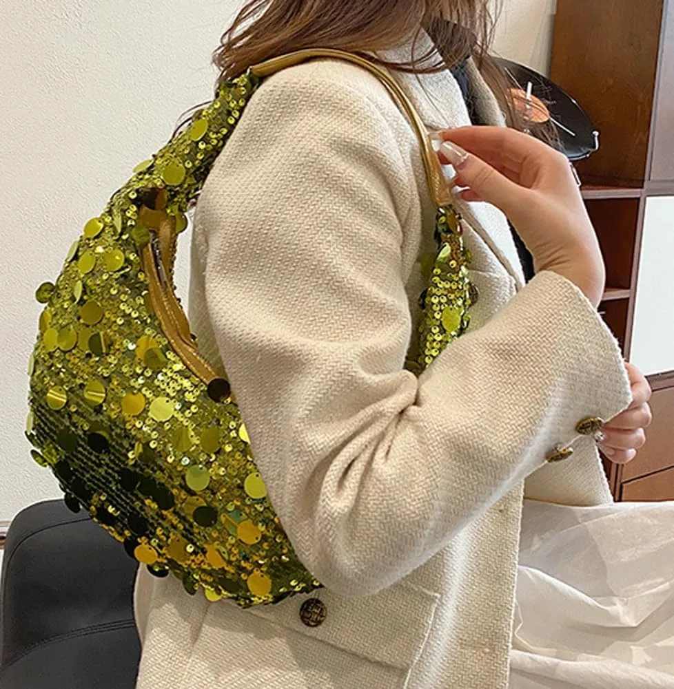 Sequin Tote Bag Shoulder Purse for Women Glitter Clutch Evening Handbags Shiny Underarm Handbag Evening Clutch Crescent Bag