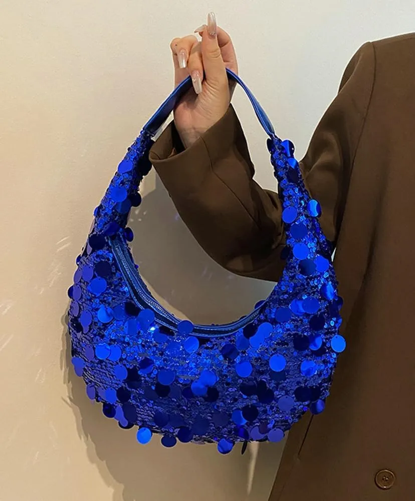 Sequin Tote Bag Shoulder Purse for Women Glitter Clutch Evening Handbags Shiny Underarm Handbag Evening Clutch Crescent Bag