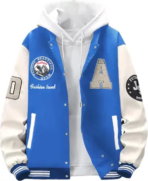 SHENHE Men's Letter Print Varsity Jacket Color Block Streetwear Bomer Baseball Jacket