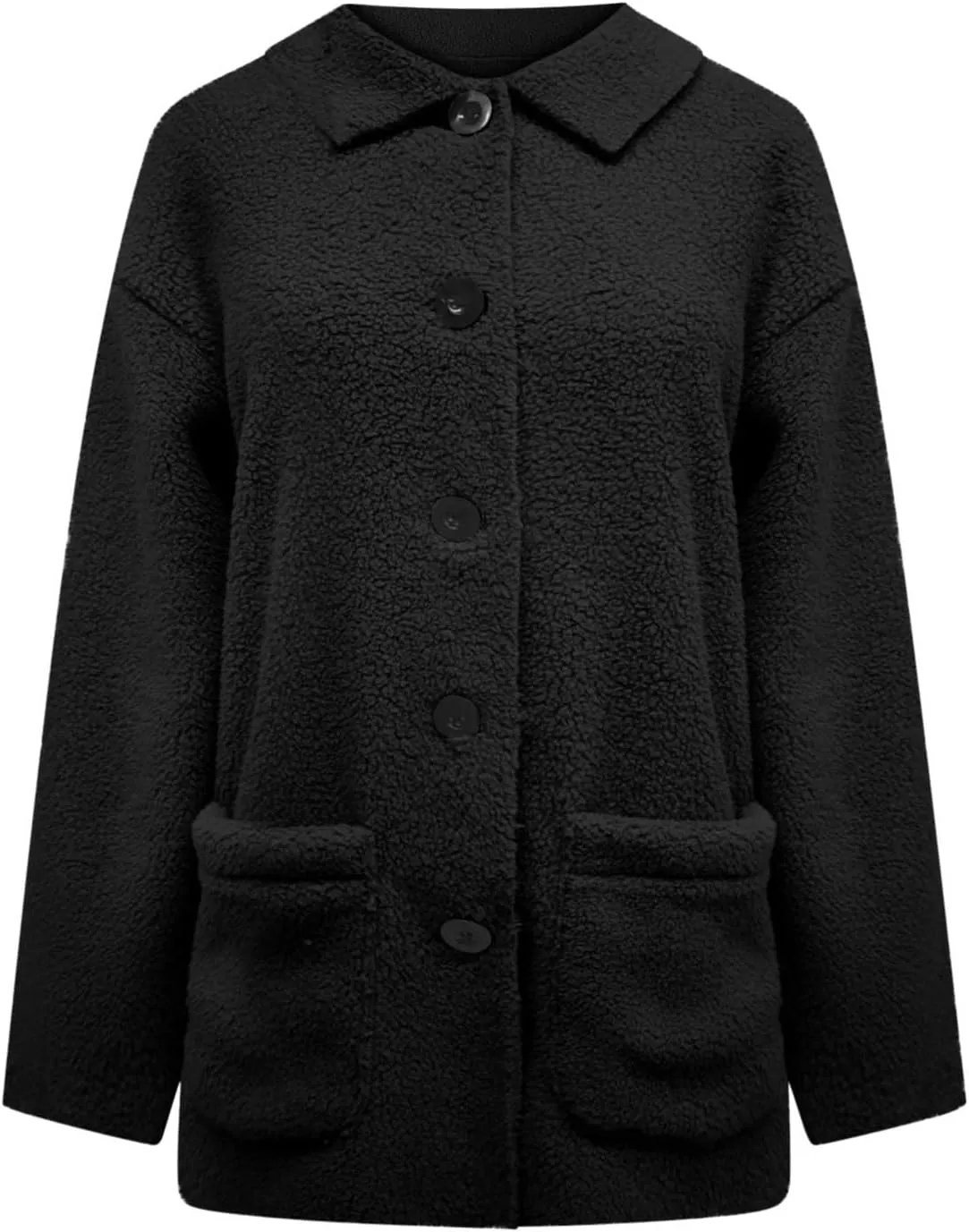 Sherpa Jacket Women Baggy Fleece Winter Coats Button Down Lapel Faux Fur Coat Comfy Fuzzy Warm Jackets with Pockets