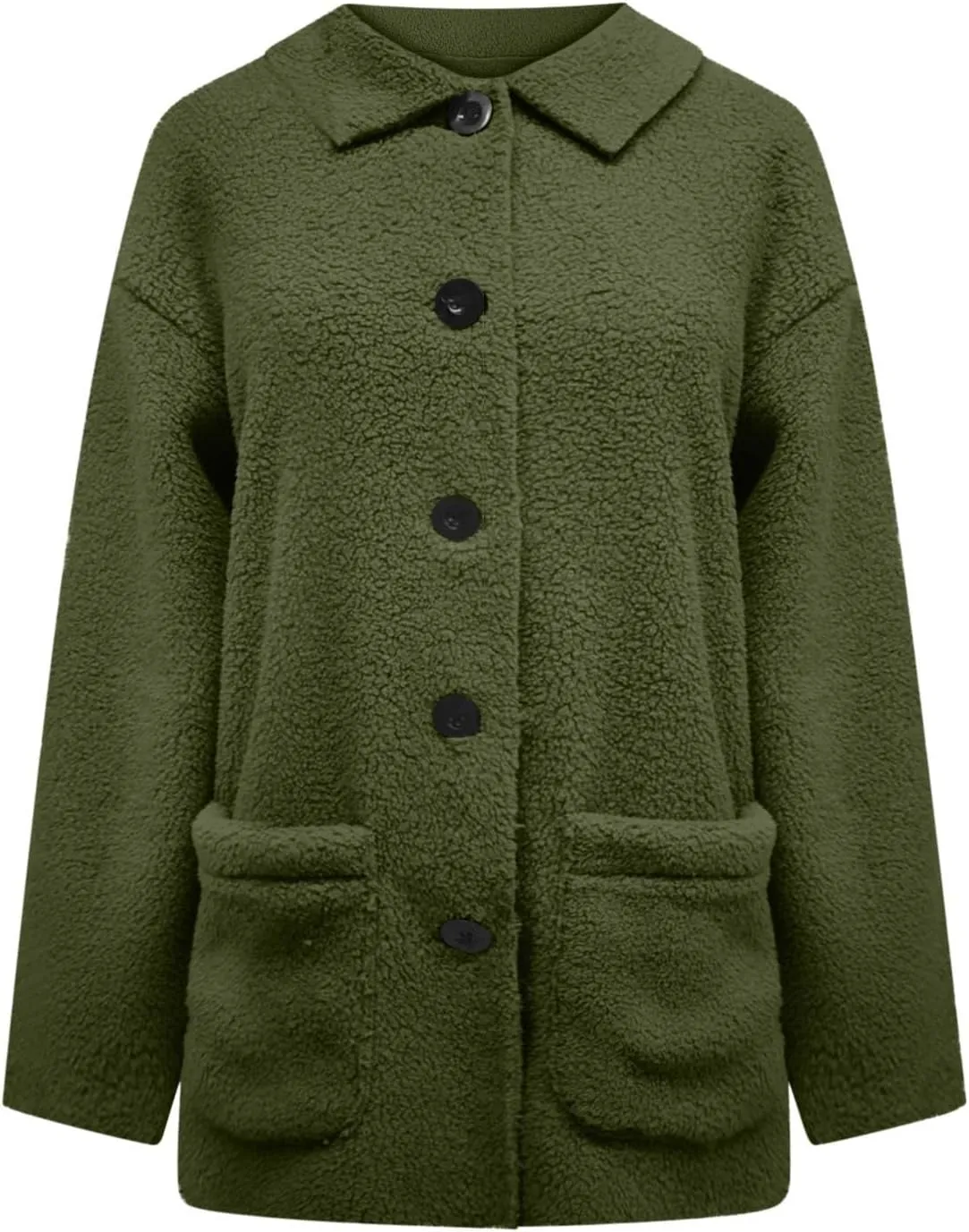 Sherpa Jacket Women Baggy Fleece Winter Coats Button Down Lapel Faux Fur Coat Comfy Fuzzy Warm Jackets with Pockets