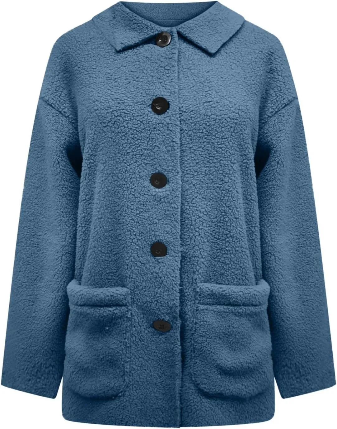 Sherpa Jacket Women Baggy Fleece Winter Coats Button Down Lapel Faux Fur Coat Comfy Fuzzy Warm Jackets with Pockets