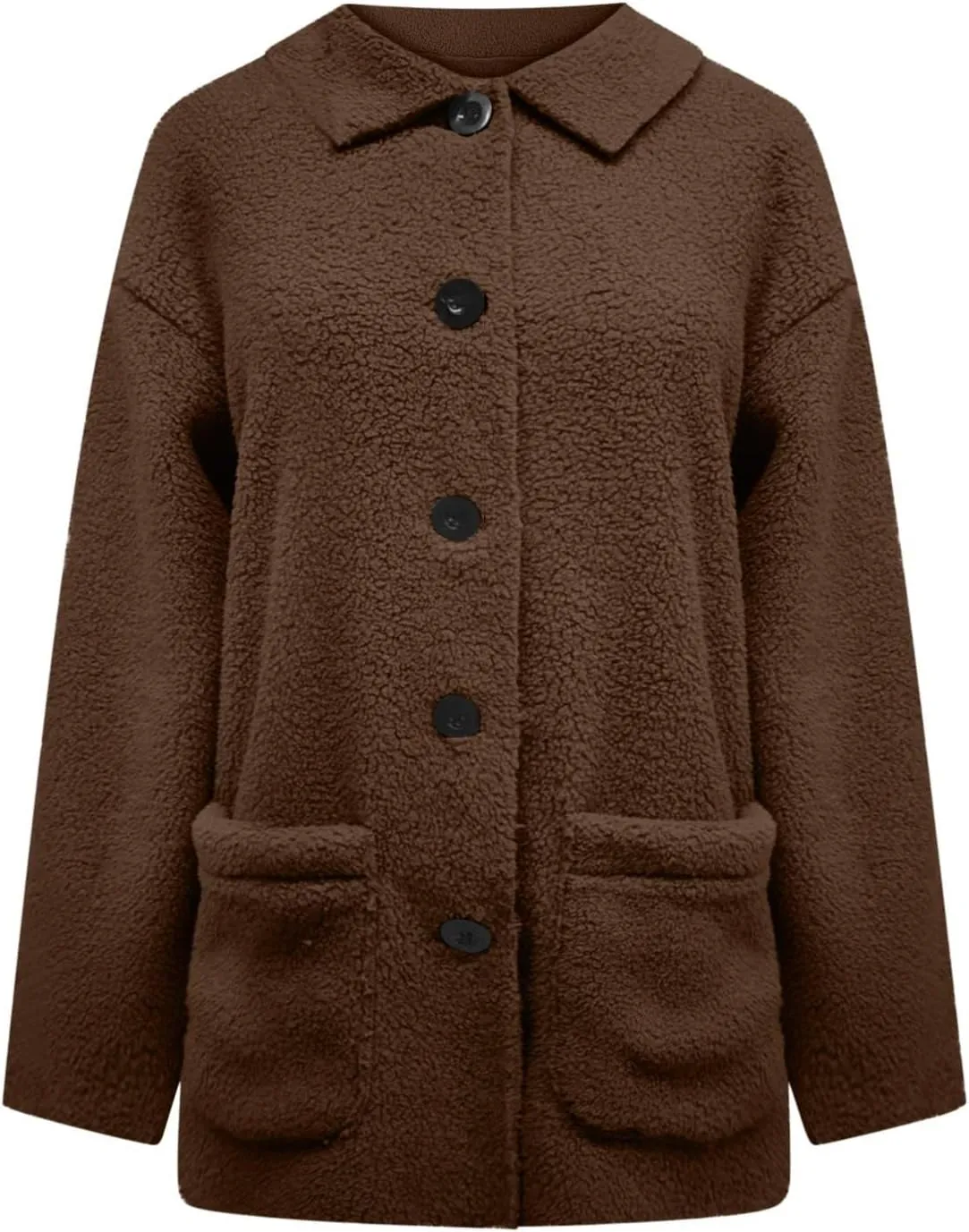 Sherpa Jacket Women Baggy Fleece Winter Coats Button Down Lapel Faux Fur Coat Comfy Fuzzy Warm Jackets with Pockets
