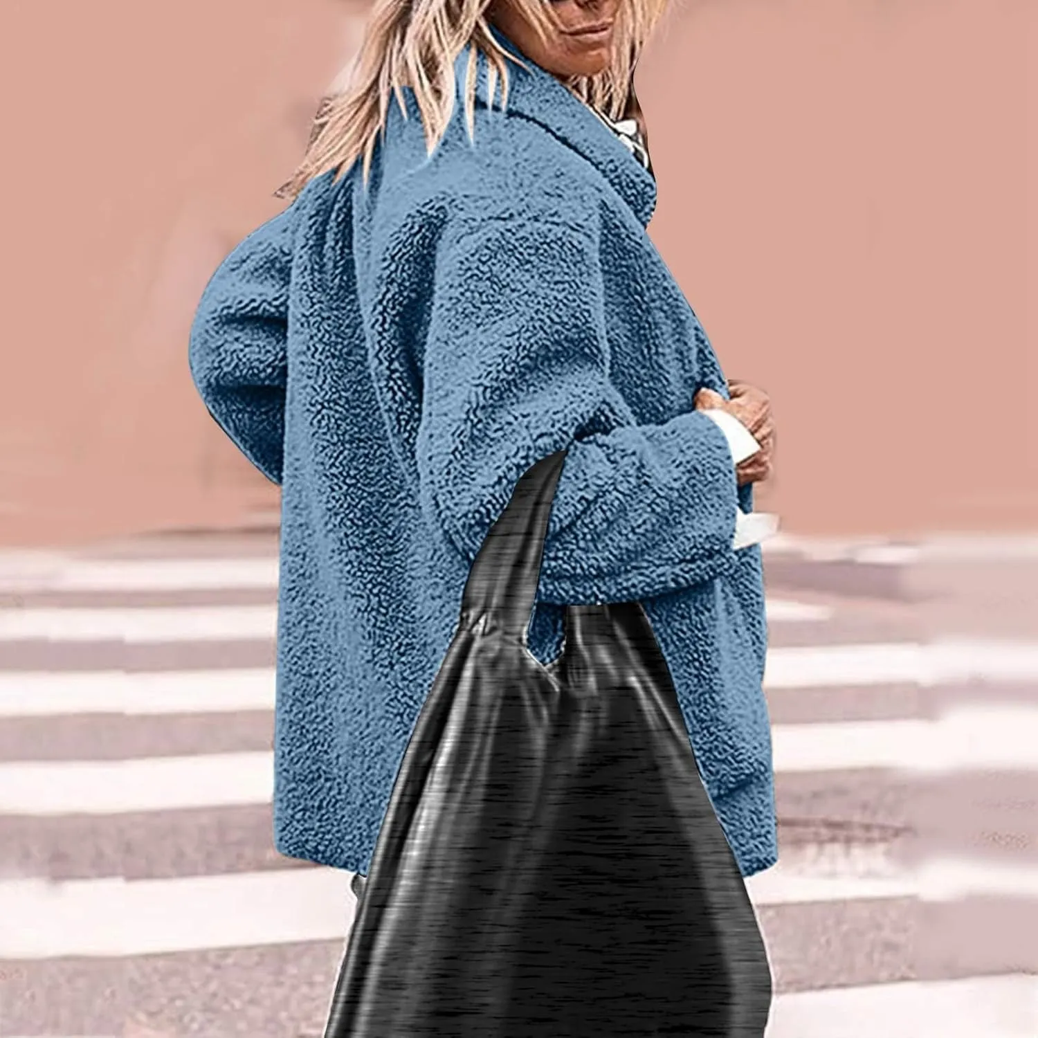 Sherpa Jacket Women Baggy Fleece Winter Coats Button Down Lapel Faux Fur Coat Comfy Fuzzy Warm Jackets with Pockets
