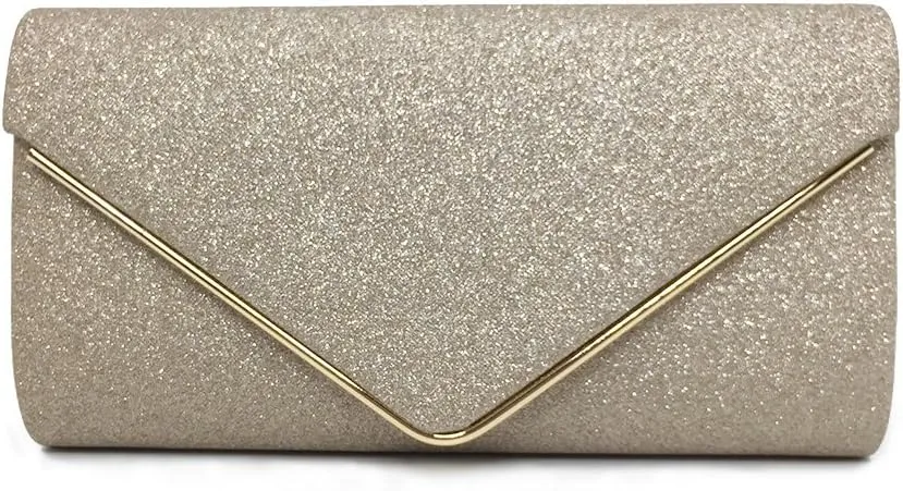 Shiny Womens Evening Bag Envelope Clutch Wedding Purse Bridal Bag Party Handbag with Detachable Chain