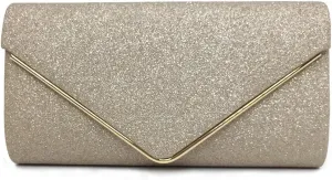 Shiny Womens Evening Bag Envelope Clutch Wedding Purse Bridal Bag Party Handbag with Detachable Chain