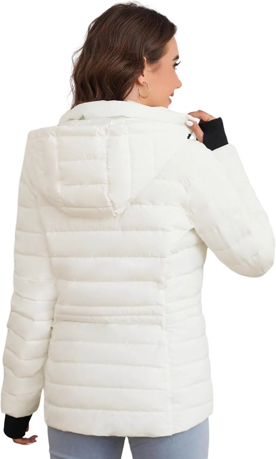 SLOWTOWN Womens Lightweight Puffer Jacket Packable Hooded Puffer Jacket Winter Puffy Coat