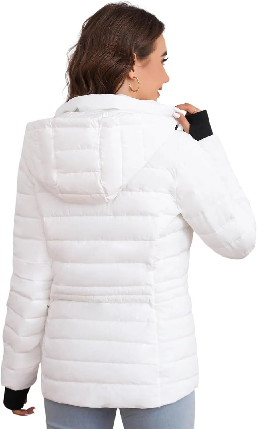 SLOWTOWN Womens Lightweight Puffer Jacket Packable Hooded Puffer Jacket Winter Puffy Coat