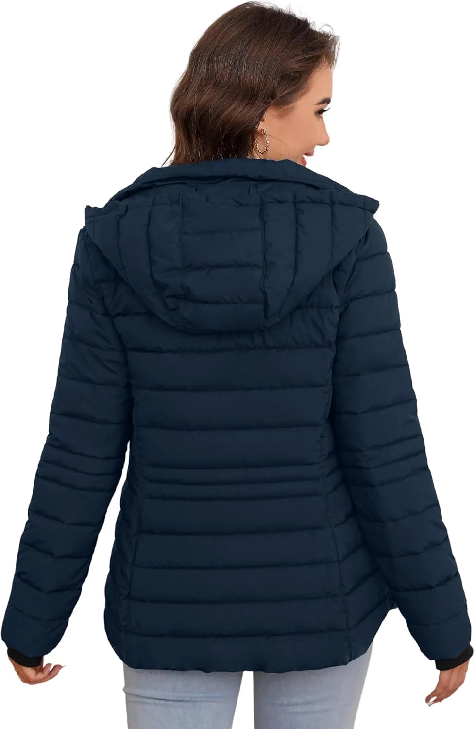 SLOWTOWN Womens Lightweight Puffer Jacket Packable Hooded Puffer Jacket Winter Puffy Coat