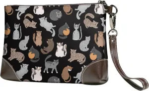 Small Clutch Purses for Women - Delicate Cute Cartoon Cat Leather Wristlet Wallets for Women with Wrist Strap