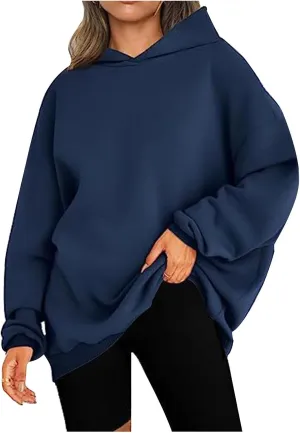 SMIDOW Oversized Hoodies For Women Casual Fall Fashion Pullover Tops Solid Loose Comfy Hooded Sweatshirts 2023