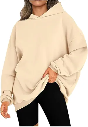 SMIDOW Oversized Hoodies For Women Casual Fall Fashion Pullover Tops Solid Loose Comfy Hooded Sweatshirts 2023