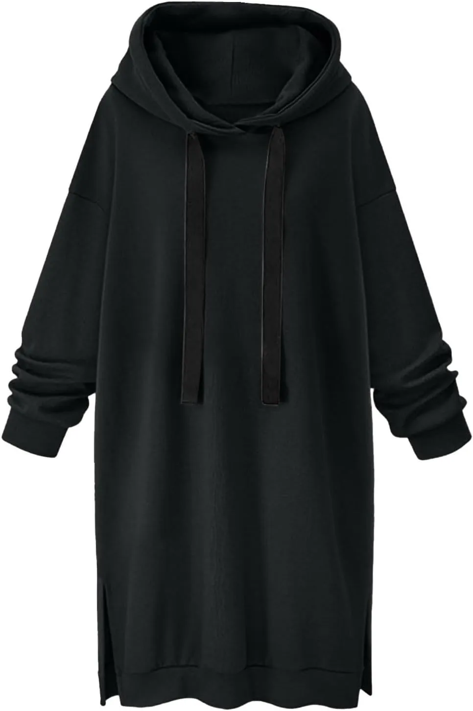 Stessotudo Oversized Long Hoodies for Women Solid Fleece Loose Fit Lounge Sweatshirts Drawstring Casual Comfy Hoodie Dress