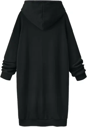 Stessotudo Oversized Long Hoodies for Women Solid Fleece Loose Fit Lounge Sweatshirts Drawstring Casual Comfy Hoodie Dress