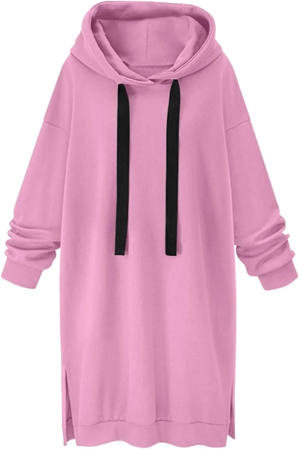 Stessotudo Oversized Long Hoodies for Women Solid Fleece Loose Fit Lounge Sweatshirts Drawstring Casual Comfy Hoodie Dress