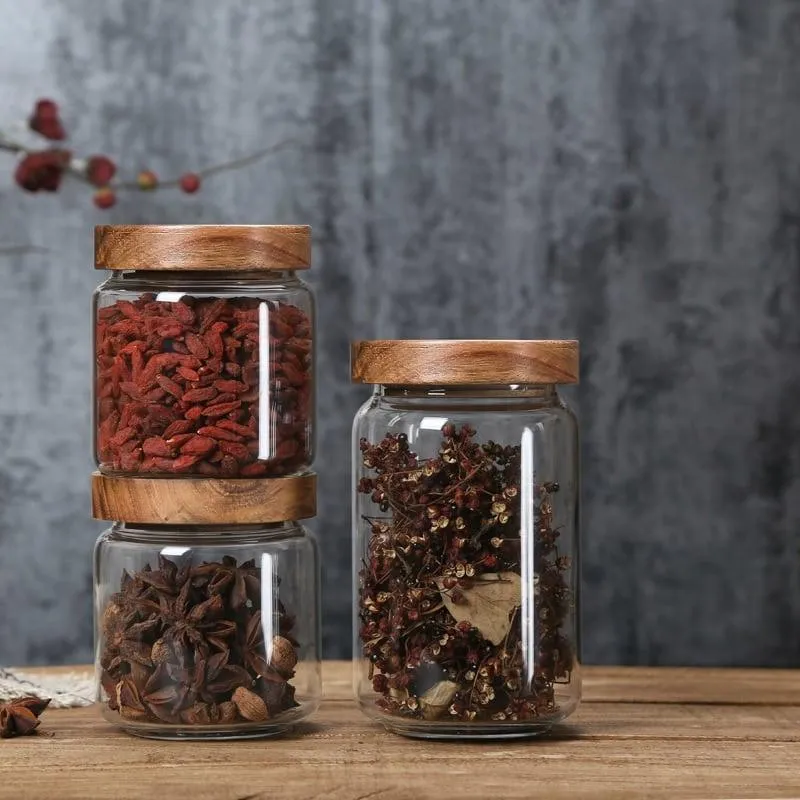 Storage Jar with Dark Wood Lid
