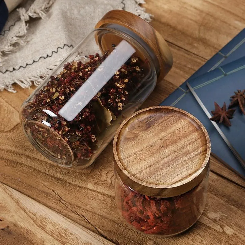Storage Jar with Dark Wood Lid