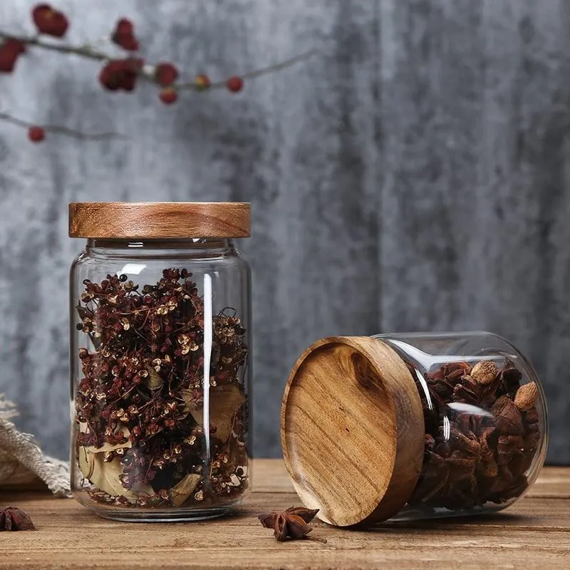 Storage Jar with Dark Wood Lid