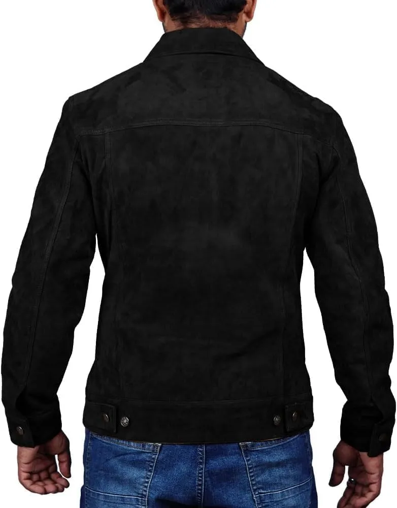 Suede Jacket for Men - Premium Suede Leather Bomber Jacket | Trucker Coat for Mens