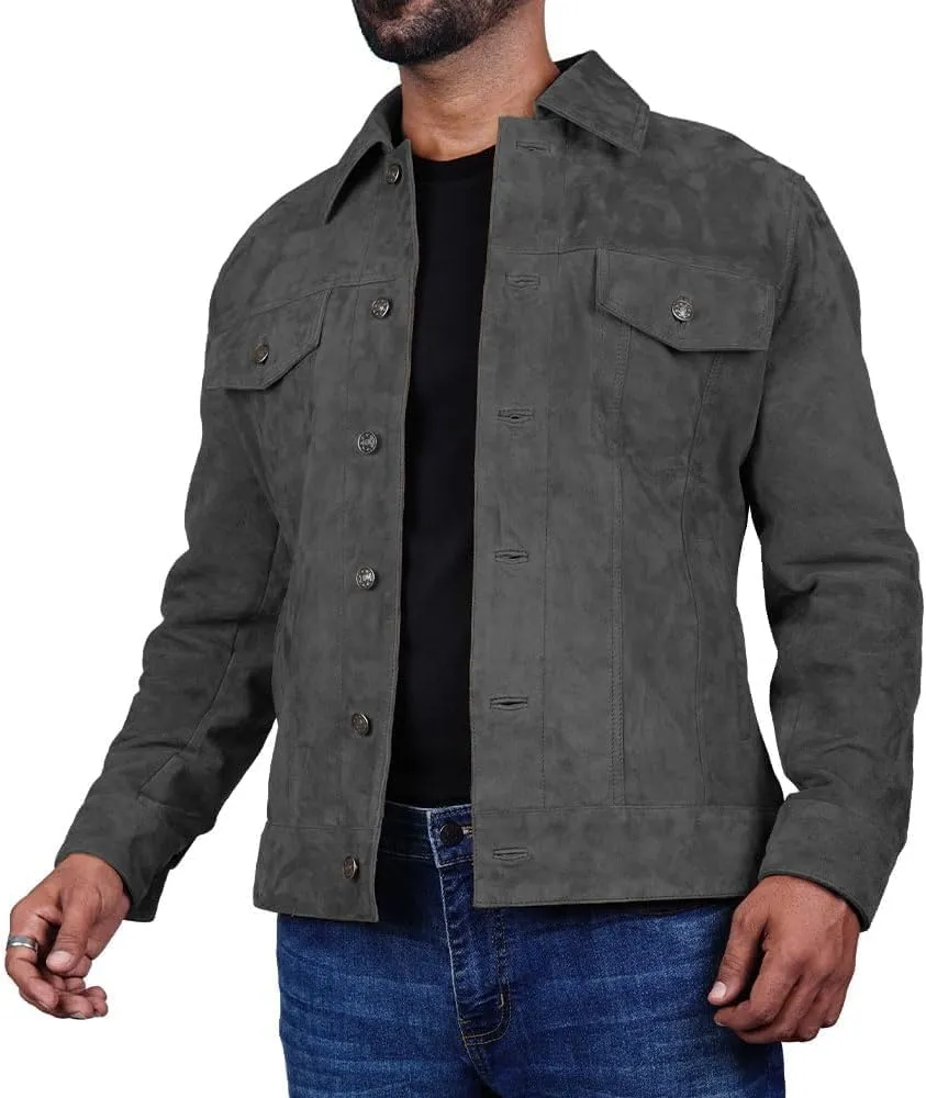 Suede Jacket for Men - Premium Suede Leather Bomber Jacket | Trucker Coat for Mens