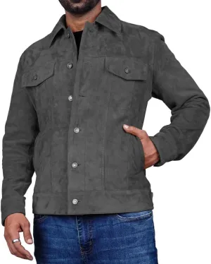 Suede Jacket for Men - Premium Suede Leather Bomber Jacket | Trucker Coat for Mens