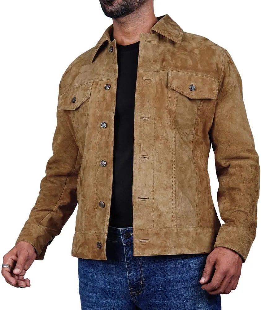 Suede Jacket for Men - Premium Suede Leather Bomber Jacket | Trucker Coat for Mens