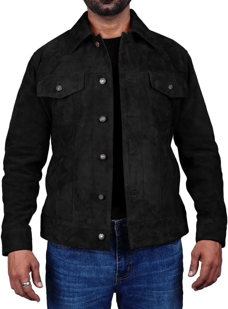 Suede Jacket for Men - Premium Suede Leather Bomber Jacket | Trucker Coat for Mens