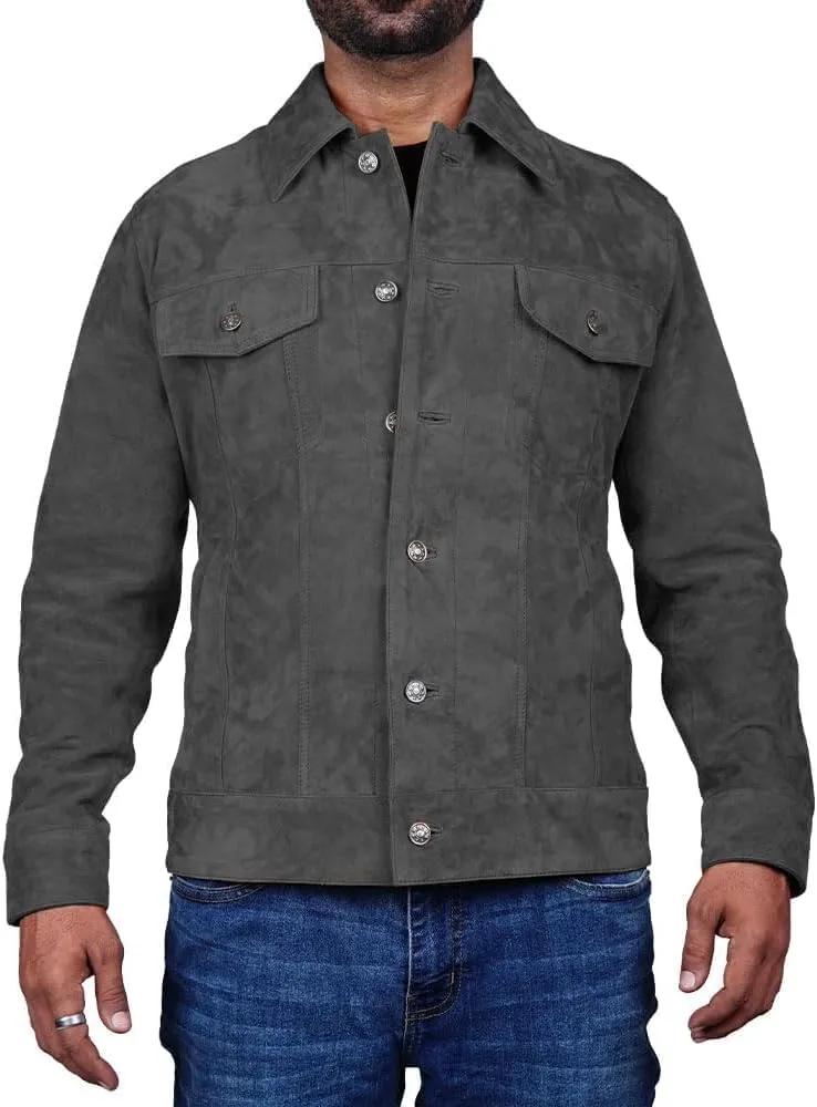 Suede Jacket for Men - Premium Suede Leather Bomber Jacket | Trucker Coat for Mens