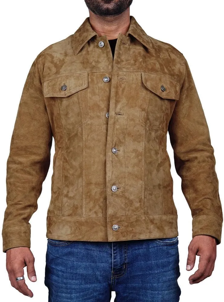 Suede Jacket for Men - Premium Suede Leather Bomber Jacket | Trucker Coat for Mens