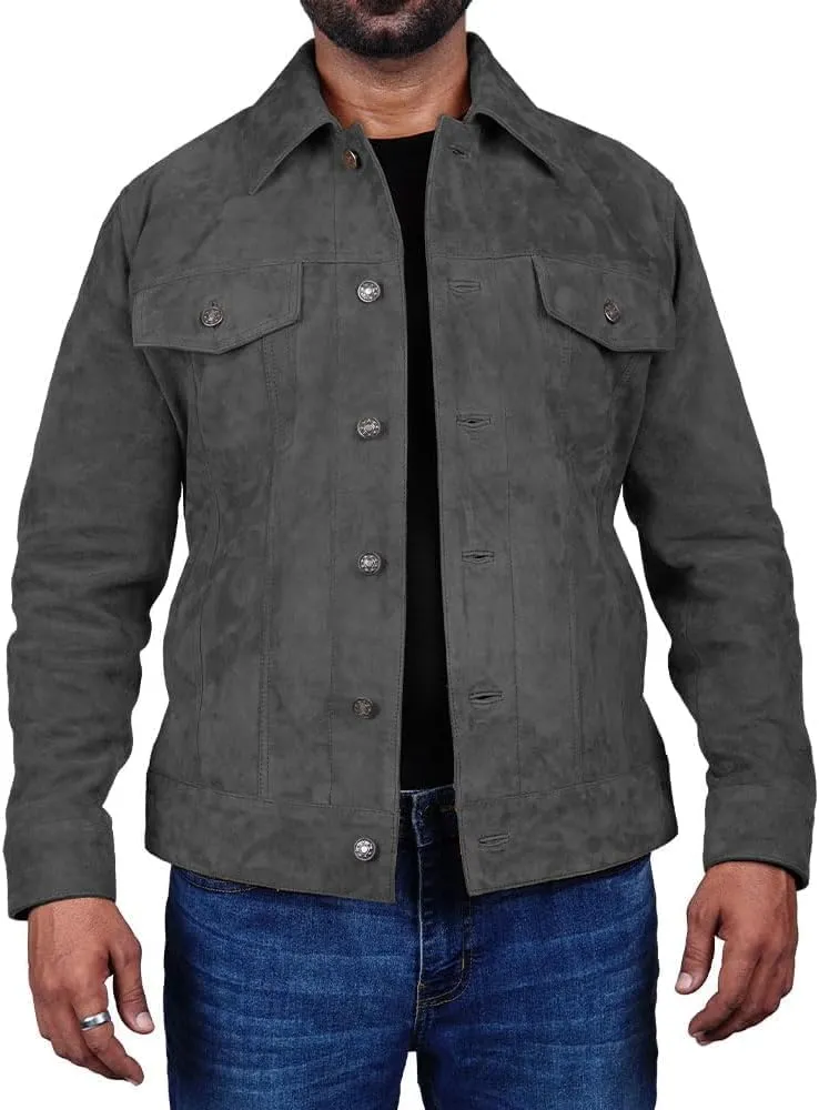 Suede Jacket for Men - Premium Suede Leather Bomber Jacket | Trucker Coat for Mens