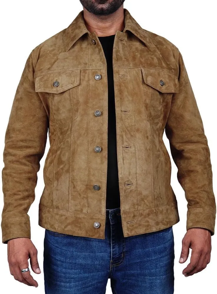Suede Jacket for Men - Premium Suede Leather Bomber Jacket | Trucker Coat for Mens