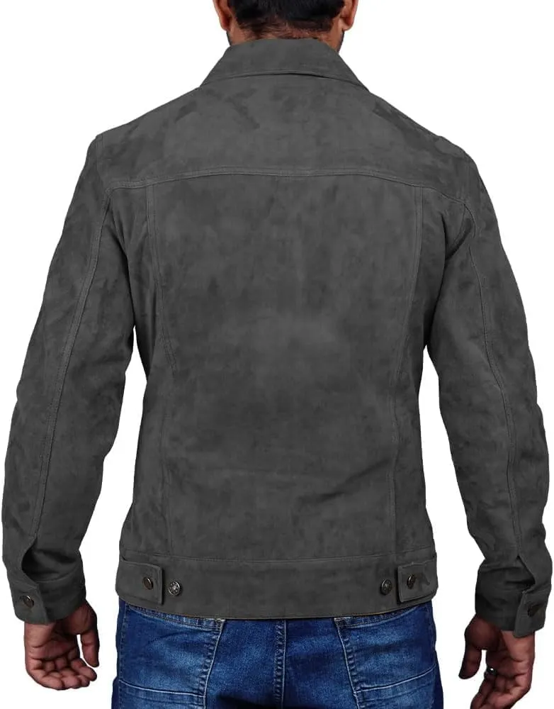 Suede Jacket for Men - Premium Suede Leather Bomber Jacket | Trucker Coat for Mens