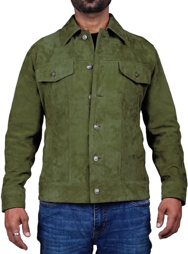 Suede Jacket for Men - Premium Suede Leather Bomber Jacket | Trucker Coat for Mens