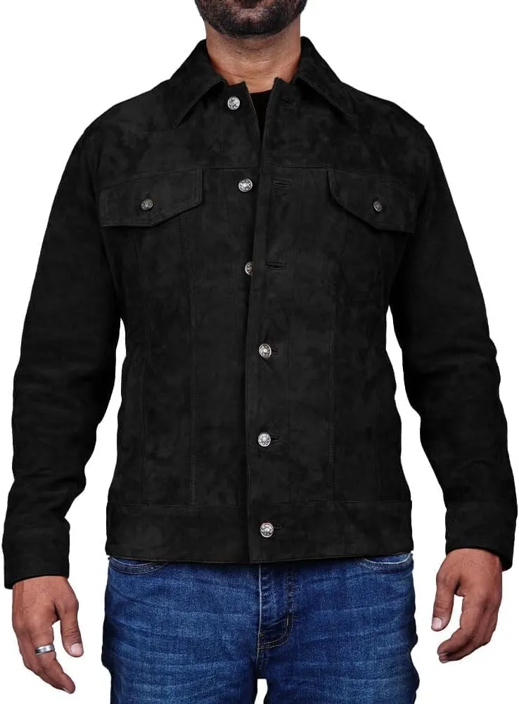 Suede Jacket for Men - Premium Suede Leather Bomber Jacket | Trucker Coat for Mens