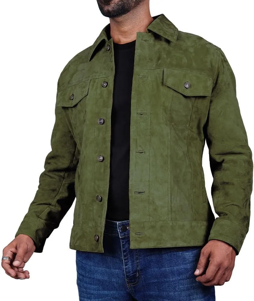 Suede Jacket for Men - Premium Suede Leather Bomber Jacket | Trucker Coat for Mens