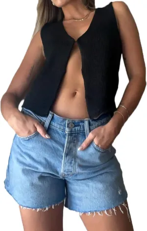 Sweater Tank Tops for Women Y2K Sleeveless Basic V Neck Crochet Knit Vest Sexy Button Down Crop Tank Top Streetwear