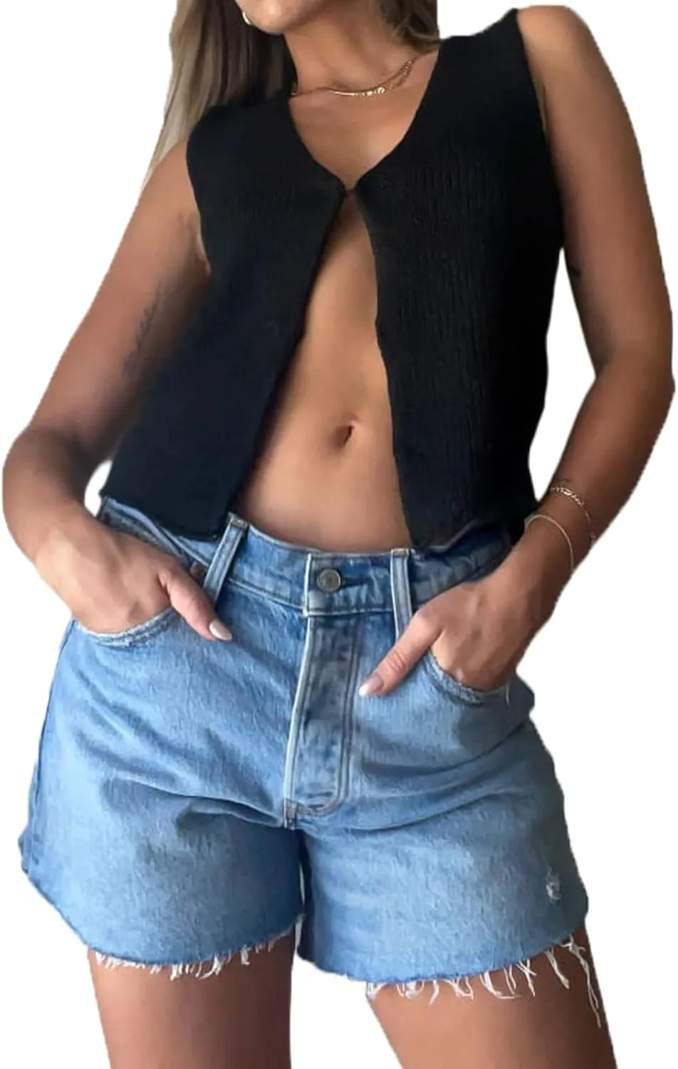 Sweater Tank Tops for Women Y2K Sleeveless Basic V Neck Crochet Knit Vest Sexy Button Down Crop Tank Top Streetwear