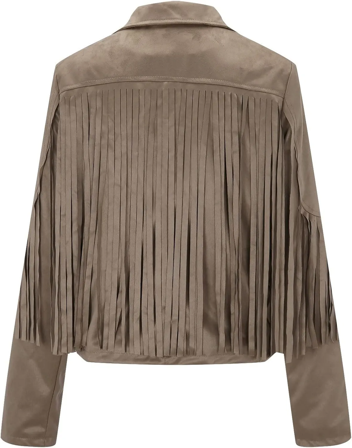 TARIENDY Fringe Outfits for Women Ladies Tassel Faux Suede Leather Cardigan Long Sleeve Outfits Cropped Fringe Outerwear