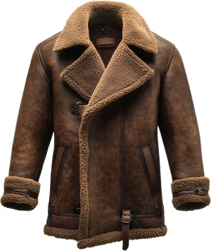 The Next Shearling Brown Leather Coat Genuine Sheepskin Fur Leather B3 Bomber Leather Coat Modern Aviator Jacket For Men