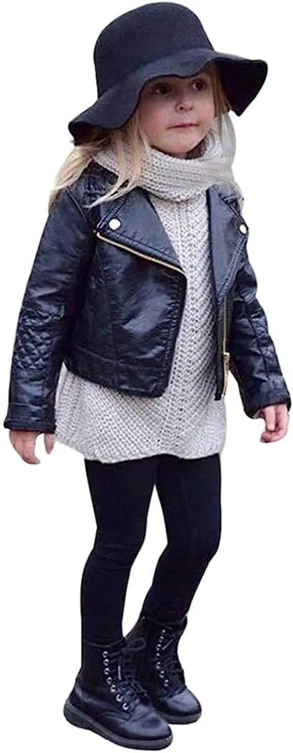 Toddler Baby Boy Girl Motorcycle Faux Leather Jackets Coat Winter Outwear PU Jacket Oblique Zipper